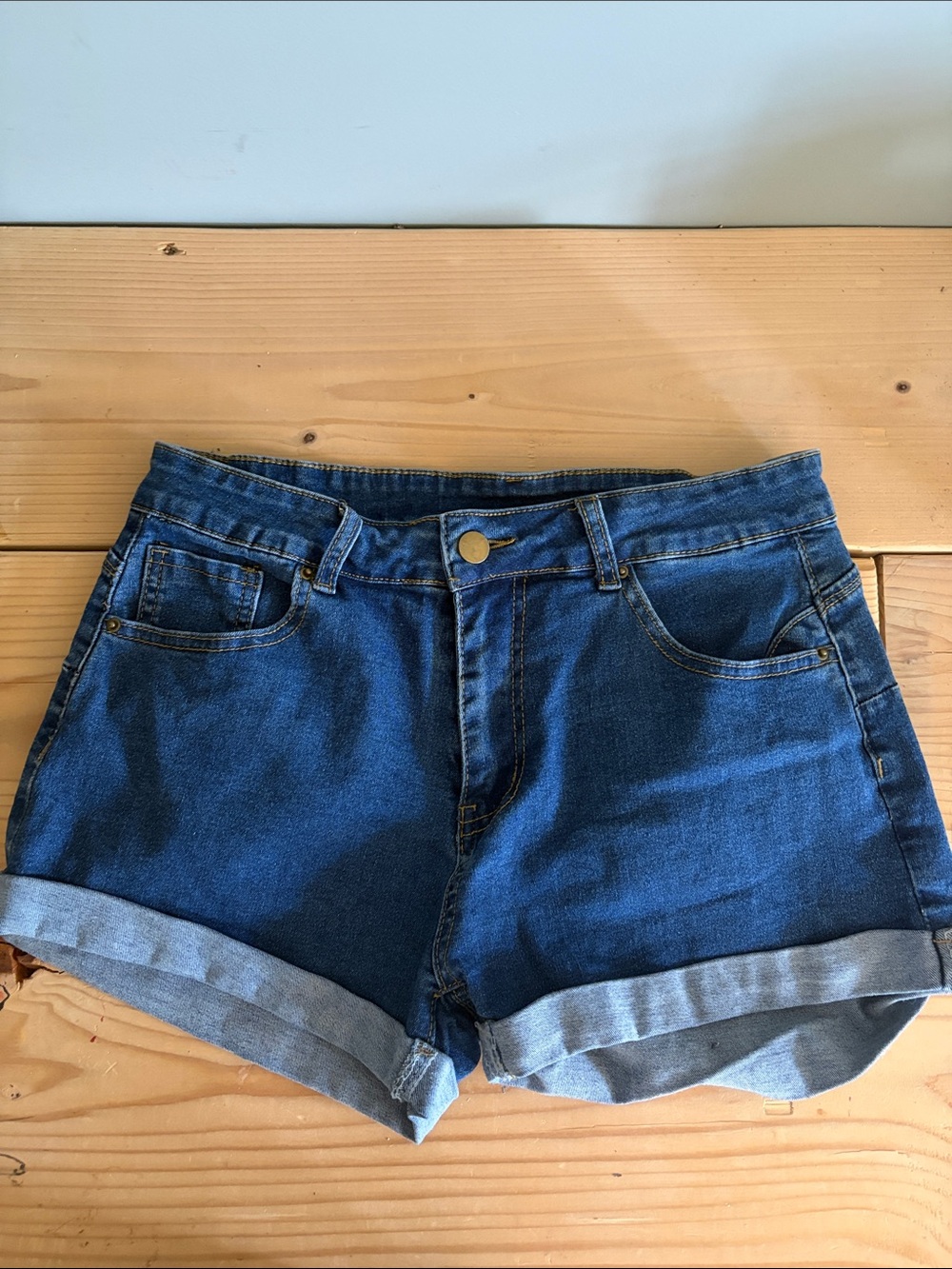 High-Rise Blue Denim Cuffed Women’s Shorts